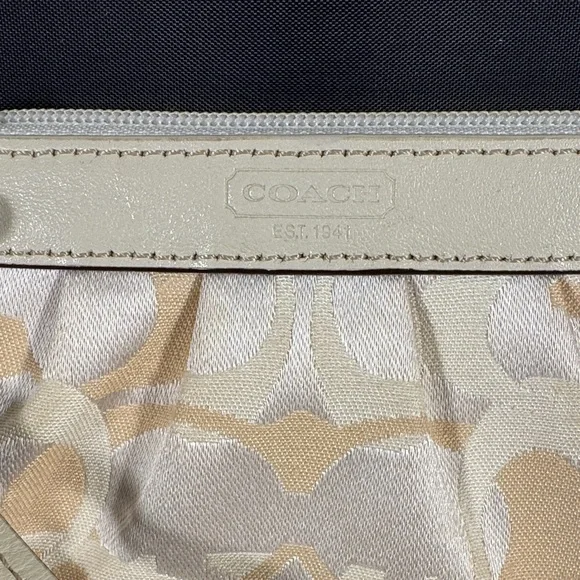 Coach Signature Cream and Tan Wristlet - Picture 2 of 4